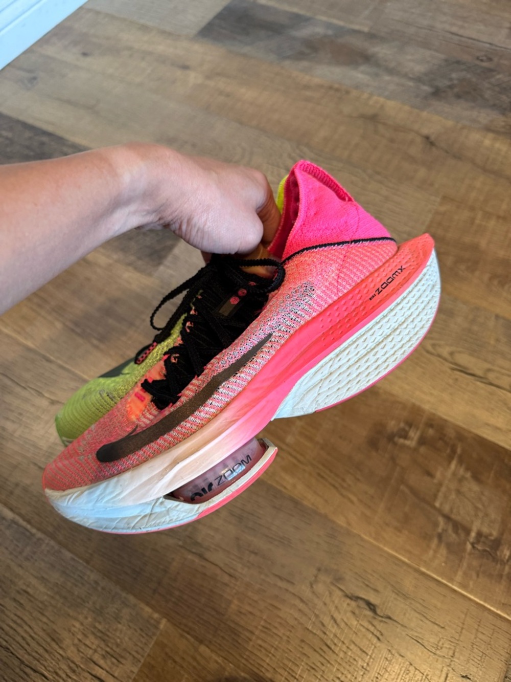 Nike Dual-Color Alphaflys Running Shoes in Hot Pink and Neon Yellow - Picture 3 of 7
